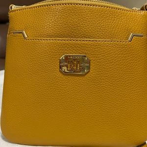 Ralph Lauren Yellow Gold Accent Pebbled Faux Leather Crossbody Purse